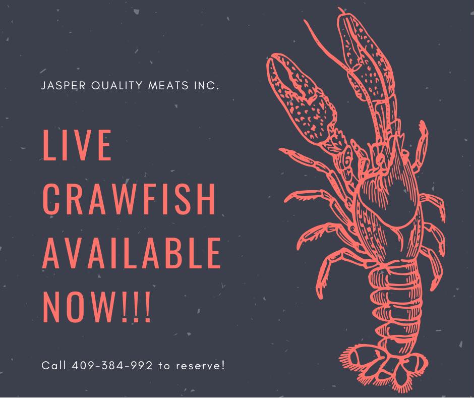 Live crawfish logo with black background and red text and crawfish