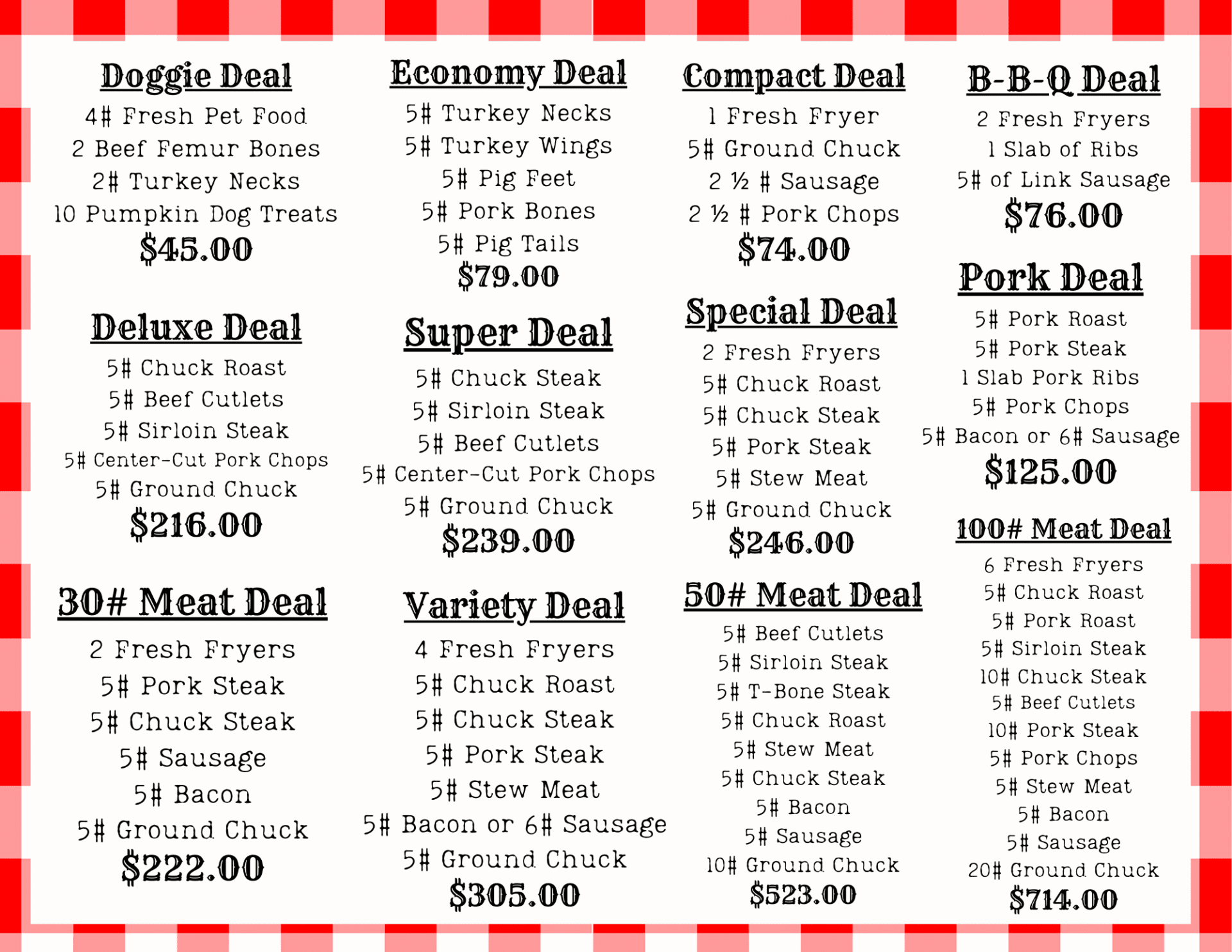 Flyer Back 09.03.25 Jasper Quality Meats fresh and hand cut meats. From Pigs' Feet to Prime Rib!